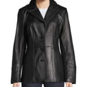 Jones New York Black Leather Jacket petite m
